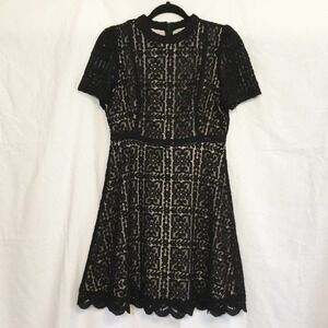 Bb Dakota Adelina Black Floral Geographic Lace Overlay Dress Women’s Size 8